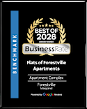 A black and gold award for Flats of Forestville Apartments.