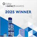 A blue and white graphic announces the 2025 winner of the CoStar Impact Awards.