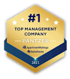 A hexagonal badge indicating Pantzer as the top management company for the year 2025.