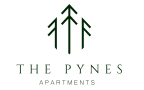 a logo for the pines apartments