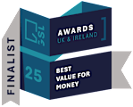 A graphic design of a trophy with the text "AWARDS UK & IRELAND" and "BEST VALUE FOR MONEY" on it.