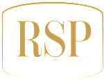 A logo with the letters RSP in a golden color.