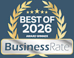 A laurel wreath award badge for BusinessRate as the best of 2026.