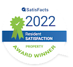 A badge indicating a property has won the 2022 Resident Satisfaction Award from Satisfacts.