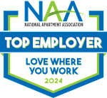 A logo for the National Apartment Association showcasing their top employer status for 2024.
