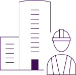 an illustration of a construction site with a worker and a building