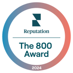 the logo of the 800 award with a blue circle around it