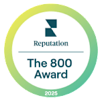 A circular logo with the text "Reputation The 800 Award 2025".