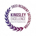 a logo for kingsley excellence with purple laurels on a white