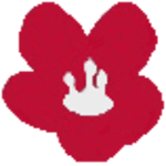 A white silhouette of a crown is in the center of a red flower.