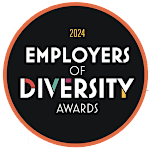 A black and orange circular logo for the 2024 Employers of Diversity Awards.