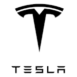 A black Tesla logo on a white background.