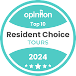 A badge indicating a top 10 resident choice for tours in 2024.