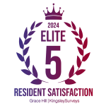 a logo for elite 5 residential satisfaction with a crown on top of a laurel