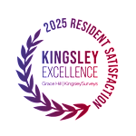 A graphic with text that reads "2025 RESIDENT SATISFACTION KINGSLEY EXCELLENCE Grace Hill | KingsleySurveys".