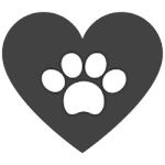 A paw print is centered in a heart shape.