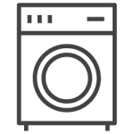 A black and white icon of a washing machine.