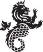 A black silhouette of a dragon with red spots.