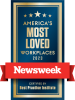 a poster most loved workplaces 2020 with a red ribbon
