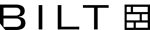 The image shows a black background with white letters spelling out "BILT" and a series of white rectangles of different sizes to the right.