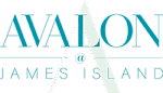 A logo with the text "AVALON" and "JAMES ISLAND" with a white triangle cutting through the middle.