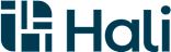 The image shows a logo with the text "ib Hali" in dark blue letters on a black background.