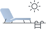 A beach chair is shown with a sun in the background.