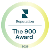 A circular logo with the text "Reputation", "The 900 Award", and the year "2025".