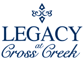 A logo with the words "Legacy at Cross Creek" in blue.