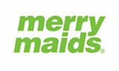 A logo with the words merry maids in green.