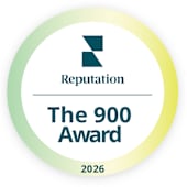 A circular logo with the text "Reputation", "The 800 Award", and "2025" on it.