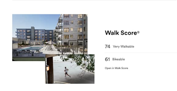 A building with a score of 74 for walkability and 61 for bikeability.