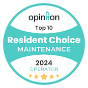 A badge indicating a top 10 resident choice for maintenance in 2024