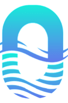 A blue wave graphic on a white background.