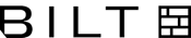 The image shows a black background with white letters spelling out "BILT" and a series of white rectangles of different sizes to the right.