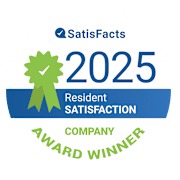 A badge indicating a company has won the Satisfacts 2025 Resident Satisfaction Award.