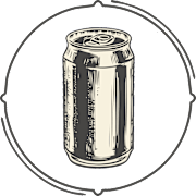 A canned beverage is depicted in a black and white illustration.