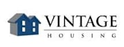 A logo for vintage housing features a blue house and the words at Vintage at Burien, Burien, WA