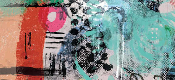 A painting with a lot of different textures and patterns.