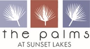 three logos of the palm at sunset lakes logo