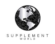 A black and white image of a globe with the words "Supplement World" below it.