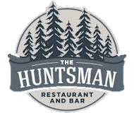 The logo for The Huntsman Restaurant and Bar features a forest of trees.