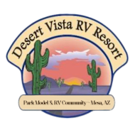 a logo of the desert vista rv resort