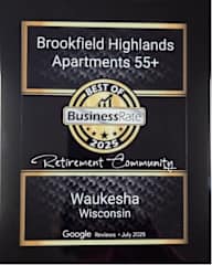 A black and gold award for the best retirement community in Waukesha, Wisconsin.