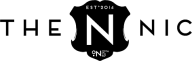 a white logo on a black background