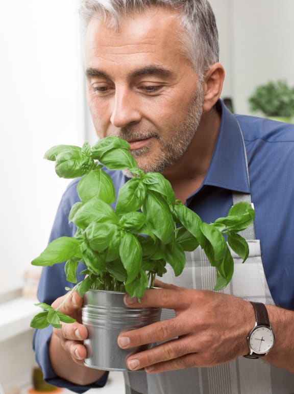 Guy with Basil at Residences at Richmond Trust, Richmond