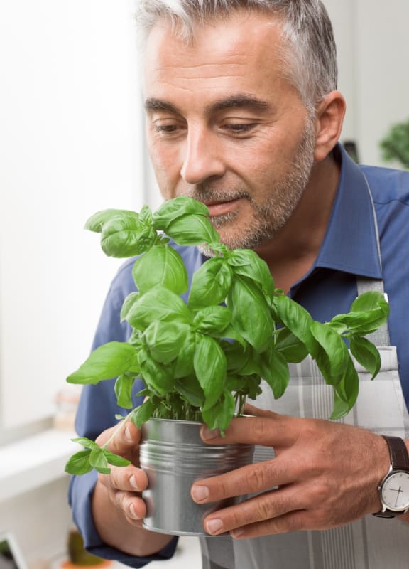 Guy with Basil at Residences at Richmond Trust, Richmond