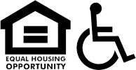 an icon of a house with a wheelchair and the logo for equal housing opportunity