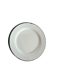A white plate is centered on a black background.