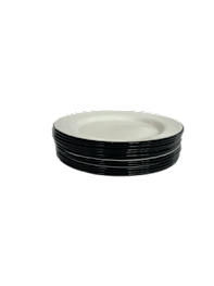 A stack of white plates on a black background.
